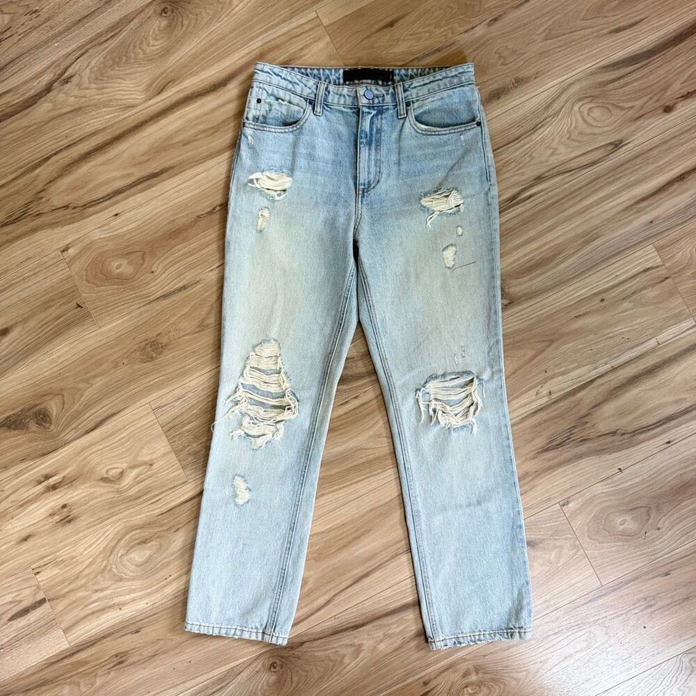 Alexander Wang Womens Blue Cult High Rise Light Wash Distressed Jeans Size 28